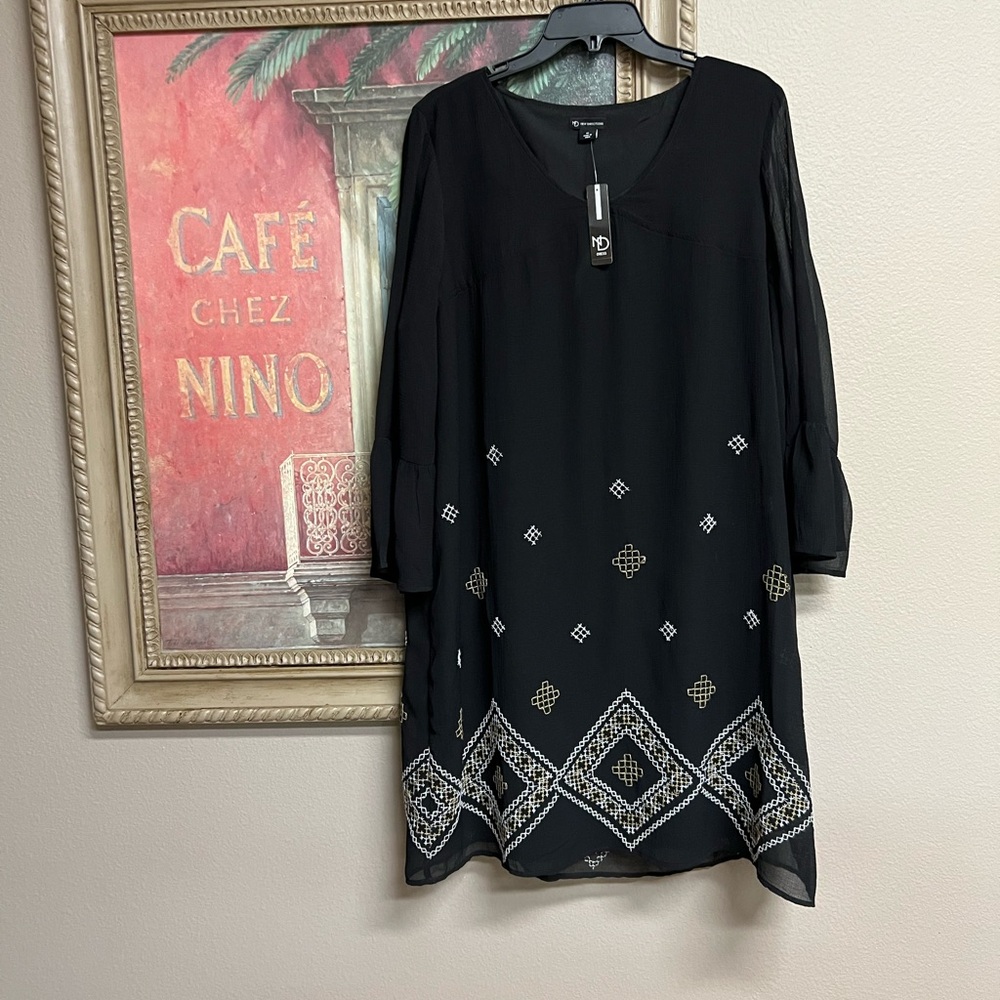 👠 New Direction Black Dress With Sheer 3/4 Sleeves